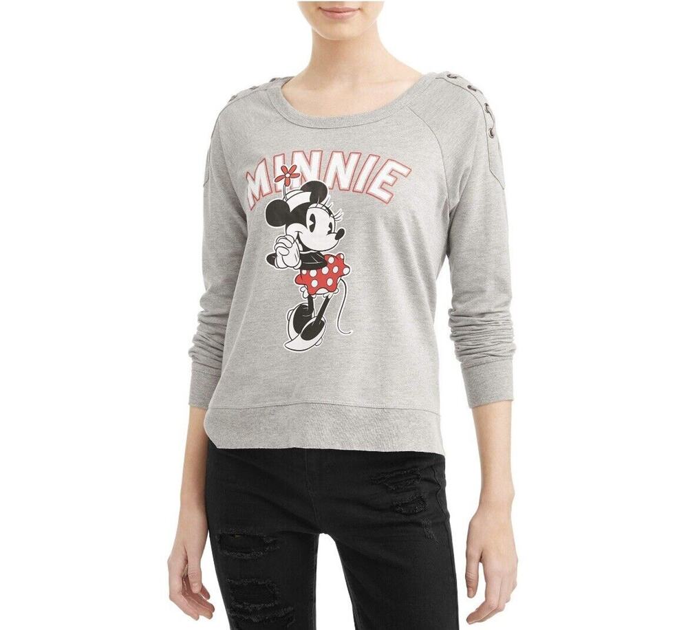 Disney Minnie Mouse Lace Up Shoulders Long Sleeve Raglan Sweatshirt Size M 7/9
